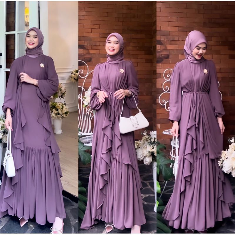 AIRIN SET OUTER CERUTY BABYDOLL/FASHION MUSLIM WANITA KEKINIAN/GAMIS LEBARAN CERUTY TERLARIS/DRESS KONDANGAN/GAMIS POLOS/FAR MOSLEMSTORE