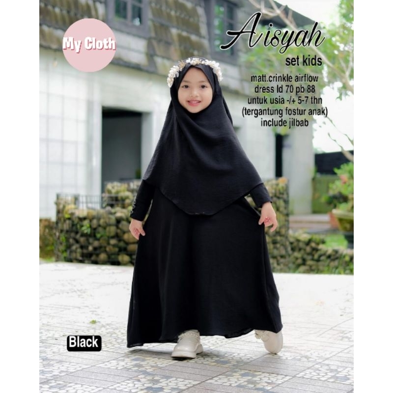 AISYAH SET KIDS CRINCLE AIRFLOW DRESS KIDS DRESS ANAK GAMIS ANAK BAJU ANAK INCLUDE HIJAB ORI BY MY C