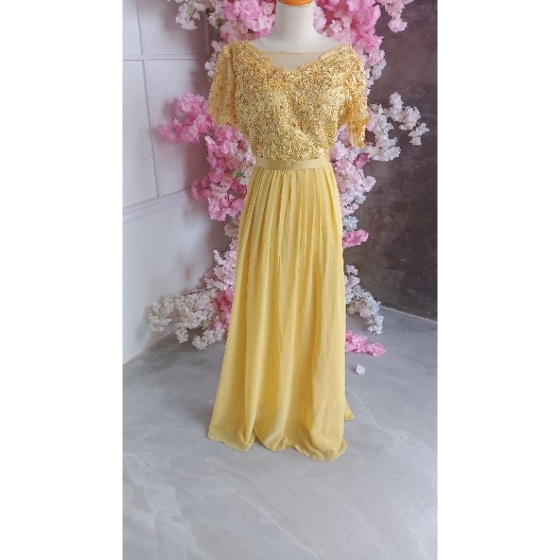 gold gaun mama/ gaun pesta/ gaun pesta/ gaun acara/ gaun panjang