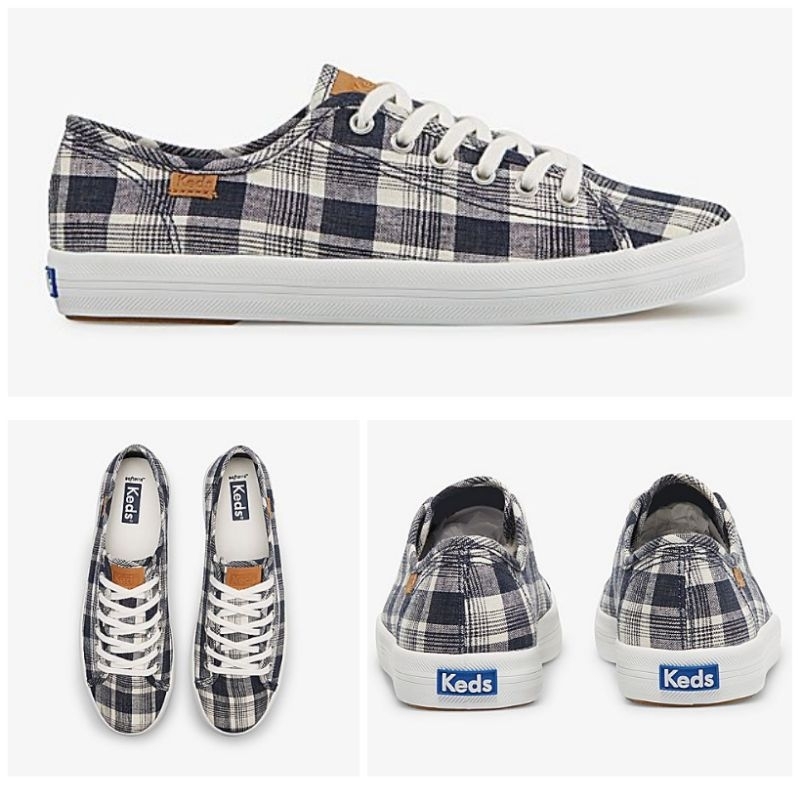 keds kickstart linen plaid