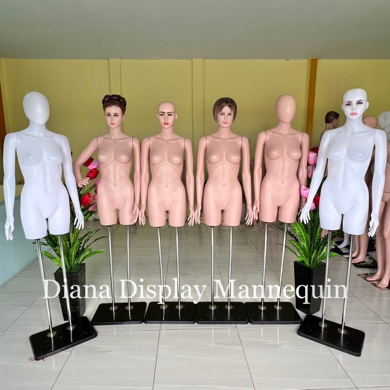 PATUNG MANEKIN BAJU BODYFIT WANITA 1 SET LENGKAP DENGAN BESI PENYANGGA KEPALA DAN TANGAN PLASTIK SET TIANG BESI