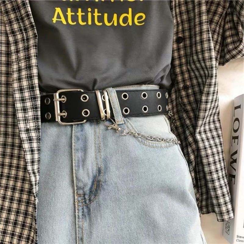 Black Studded Belt Leather  /  BELT IMPORT / Tali Pinggang / Black Studded Belt Leather // OUELLE