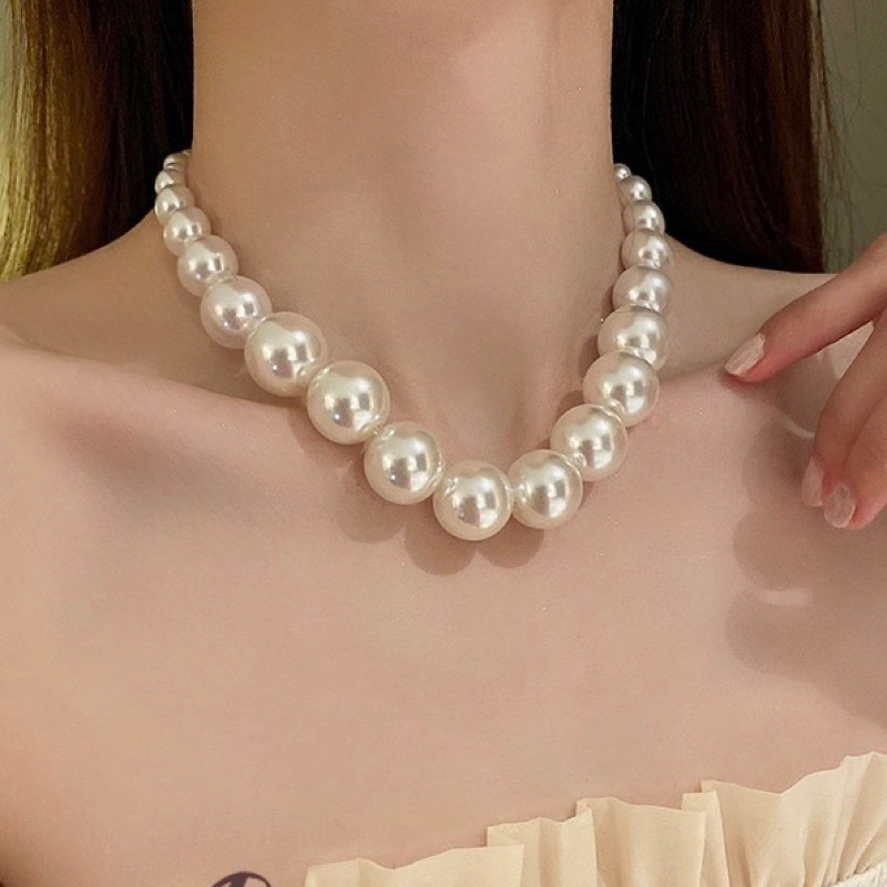 ISANUR97 Necklace Pearl Big Kalung Mutiara Choker Aksesoris Kalung Pearl Rantai Klavikula Hias Mutiara Untuk Aksesoris Perhiasan