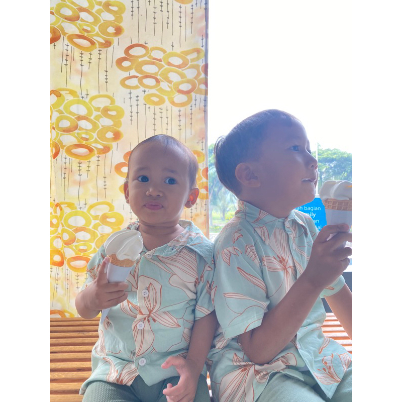 Kemeja Anak Lengan Pendek 1 2 3 4 5 6 Tahun baju pantai motif Summer Bahan Katun Wolpis