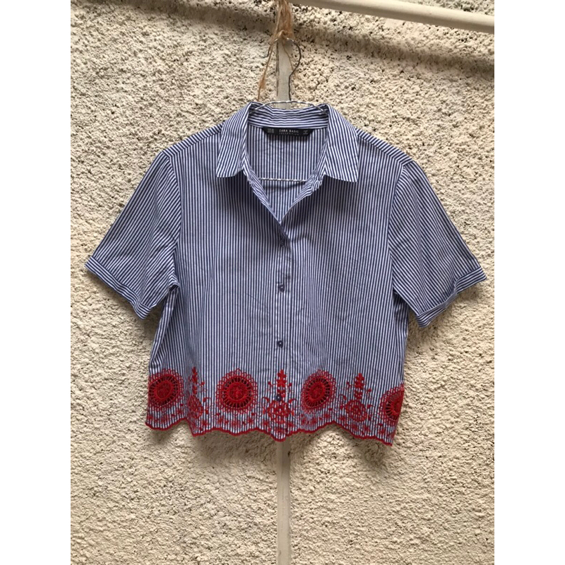 Zara Stripe Embroidery crop