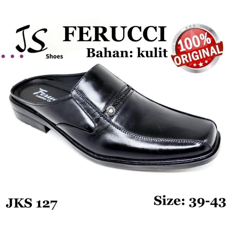 FERUCCI JKS 127 - SEPATU SANDAL SLOP KULIT PRIA DEWASA MERK FERUCCI ORIGINAL