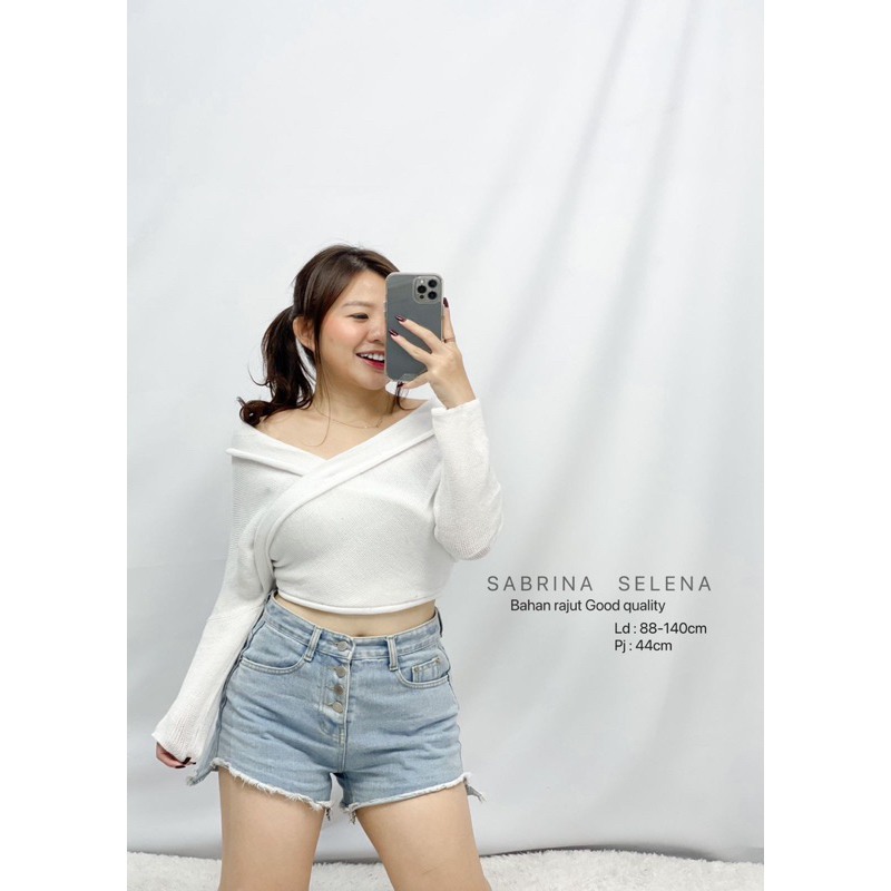 BLOUSE SABRINA WANITA CEWEK RAJUT SELENA FASHION LENGAN PANJANG