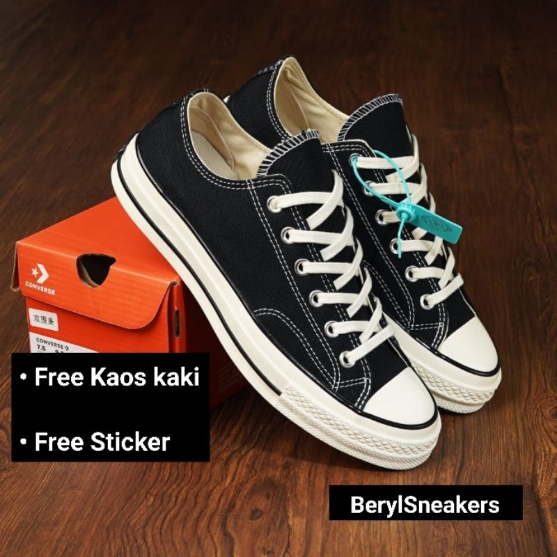 Sepatu Converse 70 S 70s Low Black WHITE Original BNIB | Sepatu Sekolah All star Hitam putih Terlari