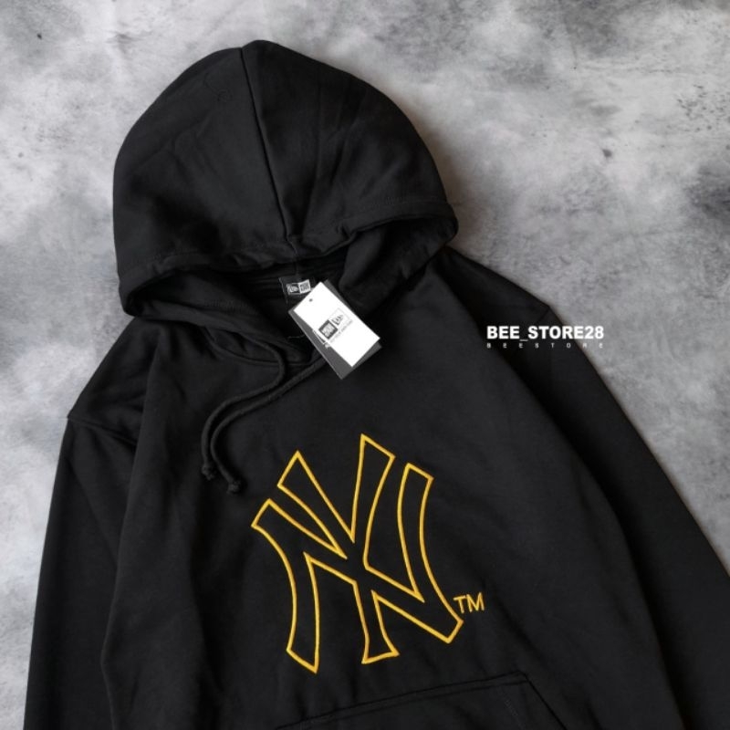 SWEATER HOODIE NY YANKEES HITAM LOGO BIG GOLD FULL BORDIR PREMIUM FULLTAG &amp; LEBEL