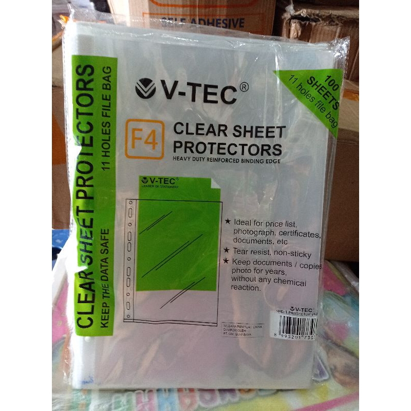 

clear sheet protector v-tec folio isi 100sheets 11holes file bag