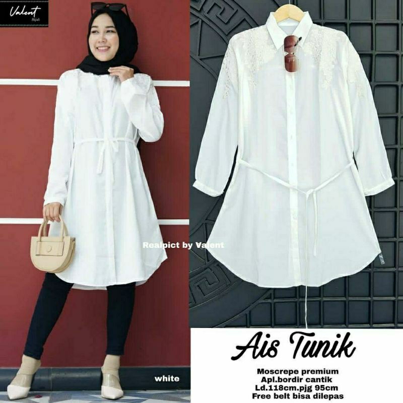 Ais Tunik, TUNIK WANITA MUSLIM CANTIK MODIS FIT XXL LD 118 BAHAN MOSCREPE PREMIUM MIX BORDIR TERMURAH KANCING AKTIF TERMURAH OOTD KEKINIAN TERLARIS