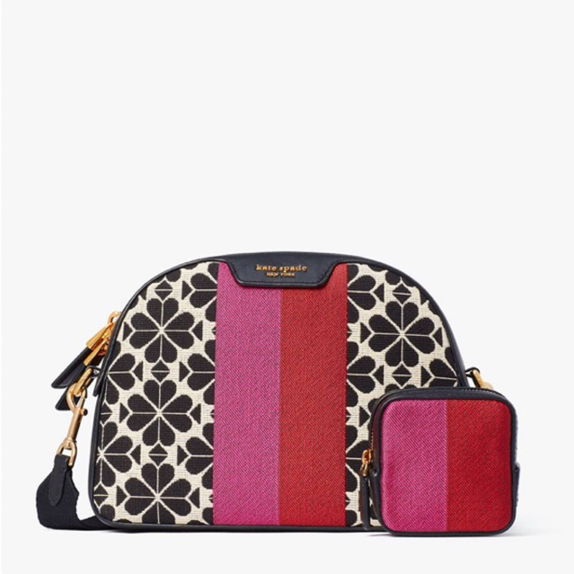 Kate Spade KS Flower Jacquard Stripe Addy Medium Dome Crossbody cream multi