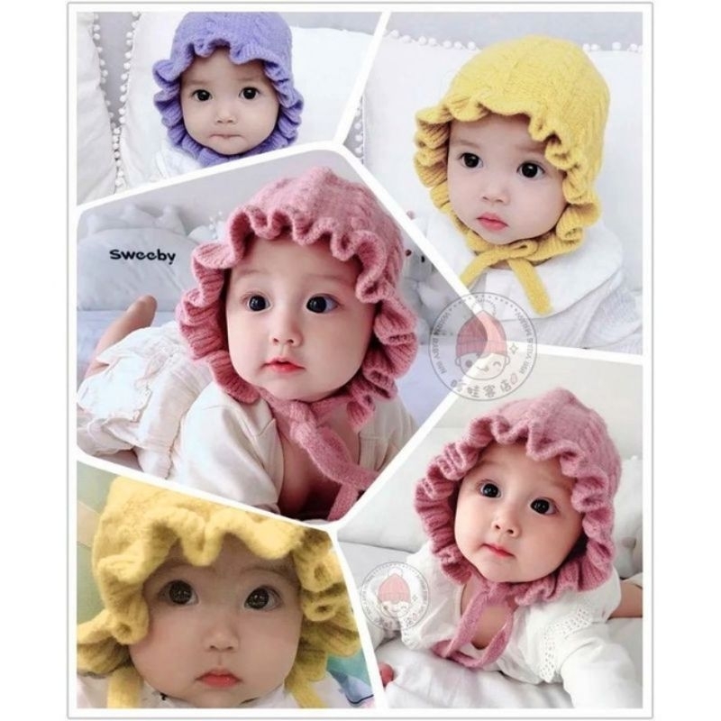 Datzy Topi  Bonet Bayi 0-3 tahun - Topi Rajut Salur Bayi