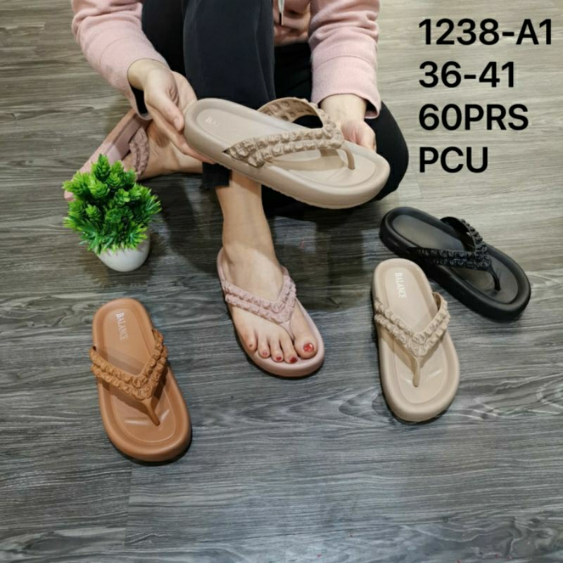 1238-A1 Original Balance Sandal Jepit Wanita Tali Kerut Kotak Karet Jelly Impor Sendal Japit Motif Tahu 1238 Cewek Perempuan Impor Terbaru Viral Kekinian Murah Cantik