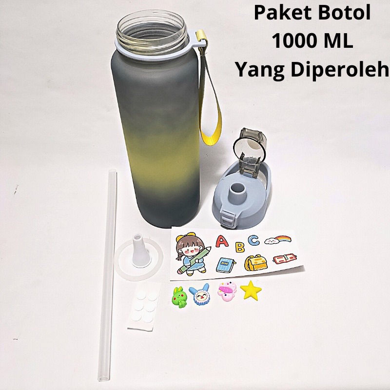 BOTOL VIRAL GRADASI PELANGI 1L BUAT SEKOLAH DAN TRAVELING INCLUDE STIKER 2D &amp; 3D