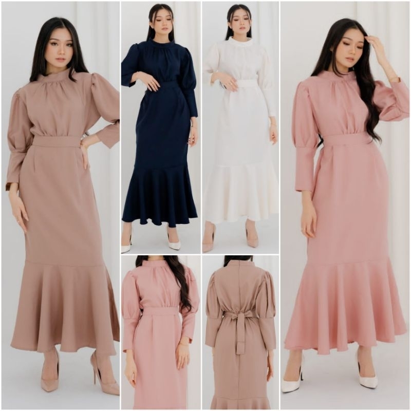 ⚡️CLEARANCE SALE ♡ PREMIUM ♡ ORIGINAL ! FITRI MERMAID GAMIS LONG SLEEVE BOTTOM RUFFLE MAXI DRESS WITH OBI TIED ( HIJAB FRIENDLY )