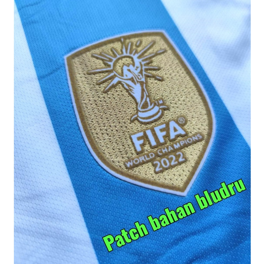 Jersey Baju Bola Argentina Home Bintang 3 Full Patch JUARA Piala Dunia World Cup CHAMPIONS 2022 Grade Ori