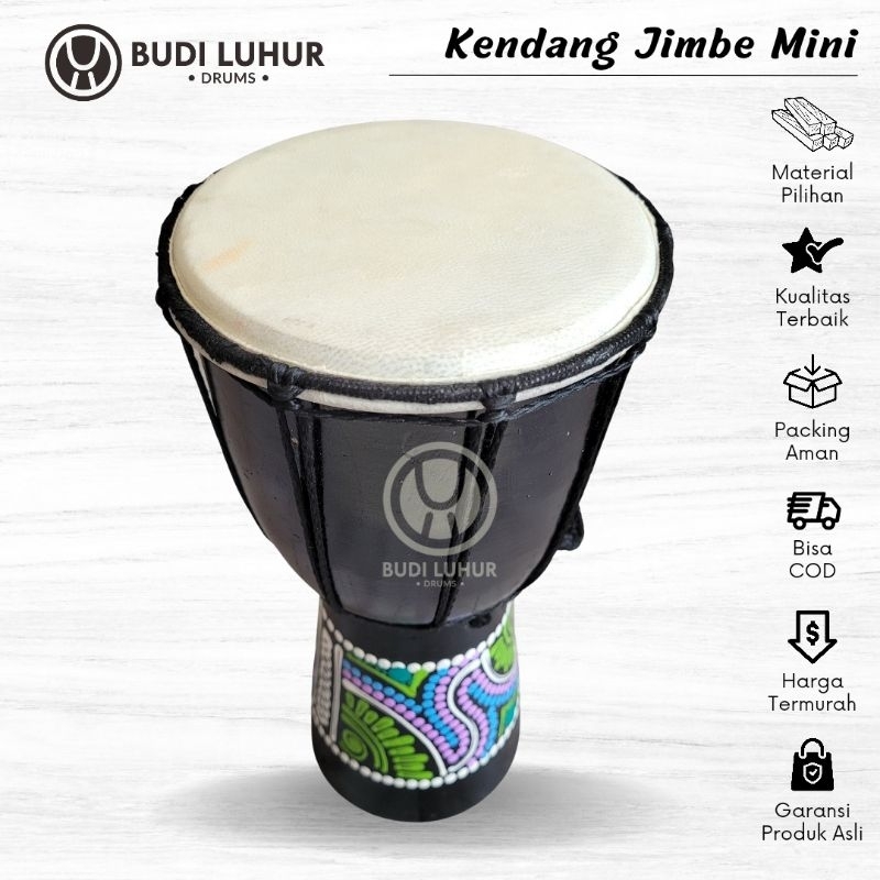 Mainan Kendang Jimbe Mini Alat Musik Gendang Jimbe Anak Motif Ukir Seni untuk Hiasan Souvernir