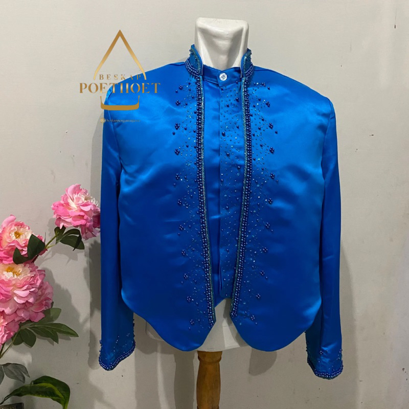 Real pict - jas pengantin blue / Beskap Jawa Solo hewes biru toska turkis