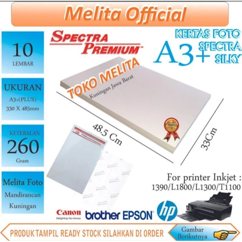 Kertas foto silky A3+ untuk printer inkjet ukuran 330mm x 485mm