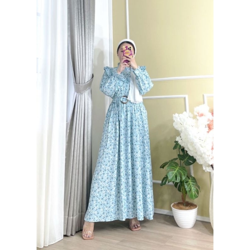 ⚡️CLEARANCE SALE ♡ PREMIUM ♡ ORIGINAL ! ANNISAH SHABBY GAMIS SQUARE RUFFLE FLOWERY LONG SLEEVE MAXI LONG DRESS ( HIJAB FRIENDLY )