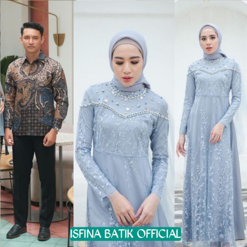 Dress Couple Nadine Gamis Brukat Modern Terbaru Dress Pesta Wanita Kondangan Lamaran Wisuda Lebaran Terbaru 2023