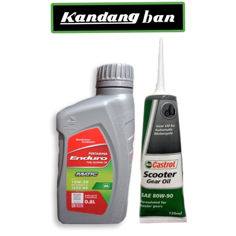 PAKET OLI ENDURO MATIC FULLY SYNTHETIC 10W-30 0.8L + OLI GEAR CASTROL 120 ML, UNTUK SEMUA MATIC, HONDA, YAMAHA, SUZUKI