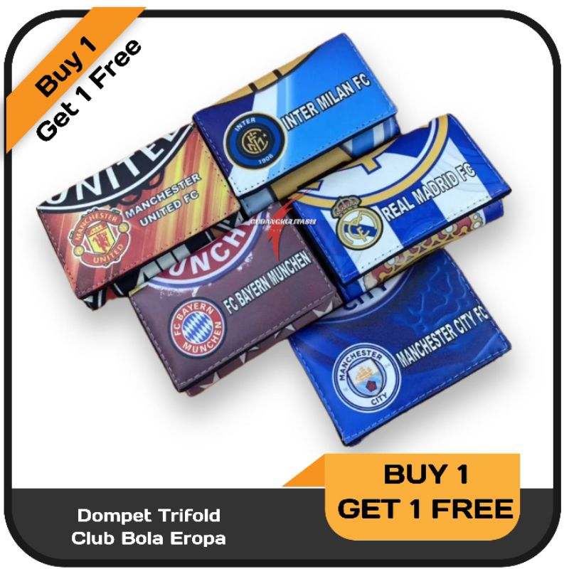 Buy 1 Get 1 Free!! Dompet Pria Motif Club Bola Trifold Dompet Anak Remaja Murah