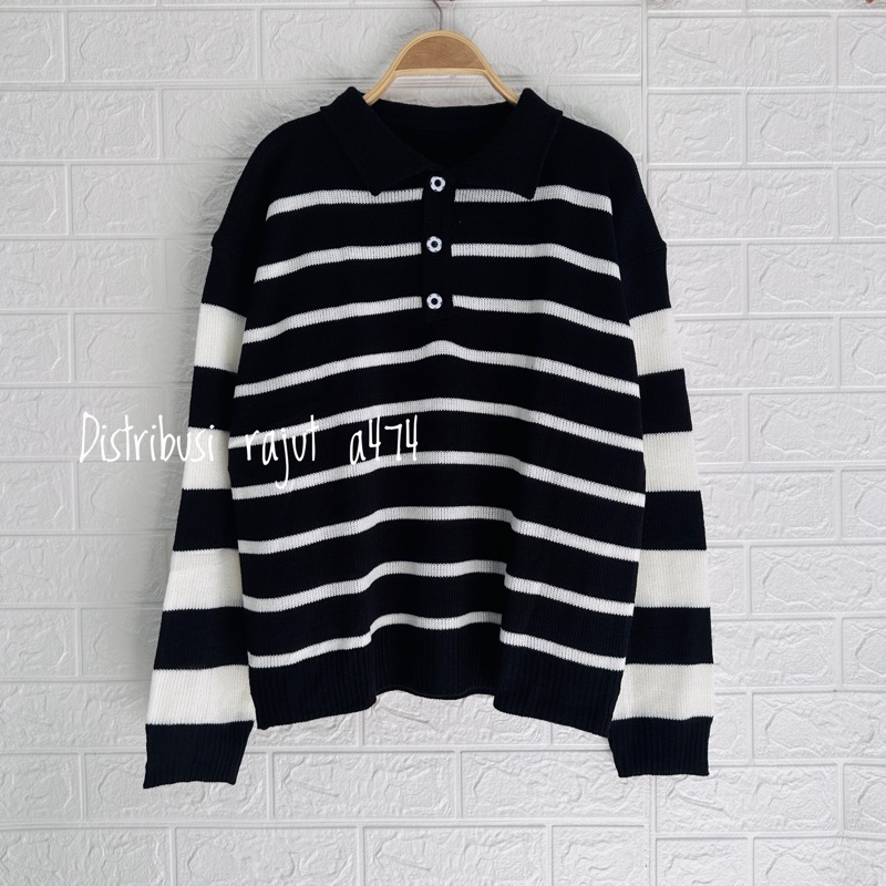 POLO SWEATER STARLA BLASTER BLOUSE STRIPPE LENGAN PANJANG-Key key hitam