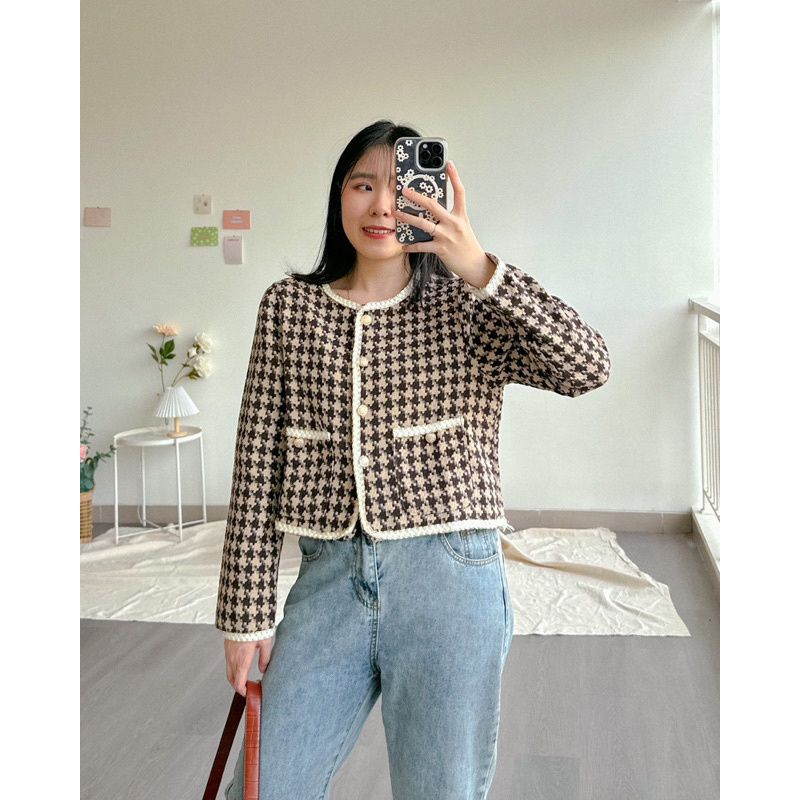 KANON - Kiku Tweed Blazer - Blazer tweed kantor wanita korean look