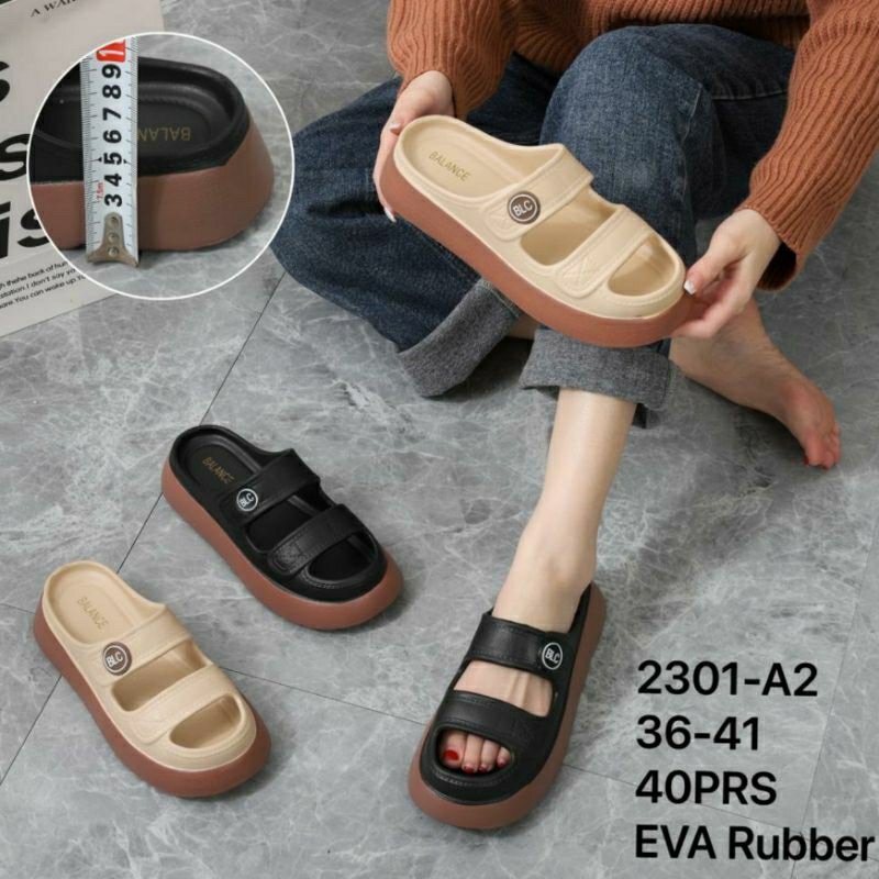 Original Balance 2301-A2 Sandal Selop Wanita 2 Garis Karet Jelly Slip-On Import Logo BLC Eva Rubber Ringan Sendal Sepatu Cewek Perempuan Slop Kokop Impor Bustong Ban Dua L029-B2 029 L029 2301 2301-A1 2301-B1 L029-A2 Empuk Sol Tebal Kekinian Viral Cantik