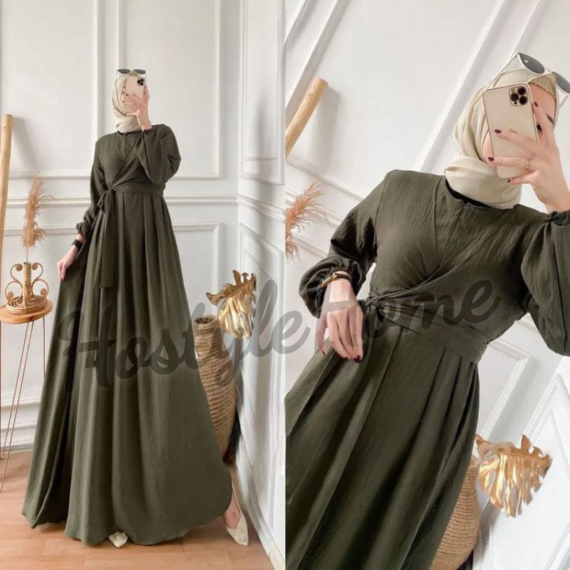 ALIVA - Baju Gaun Gown Gamis BUSUI Maxi Maxy Dress CRINCKLE Ukuran S M L XL XXL JUMBO Wanita Remaja 