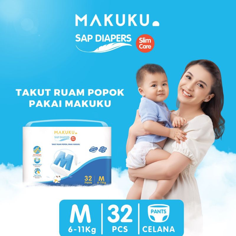 MAKUKU SAP Diapers Slim Care Pants M32 | Popok Bayi Celana