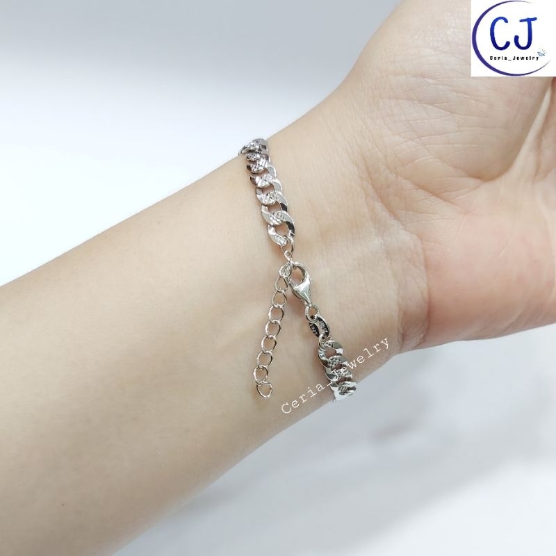 Gelang Tangan Wanita Perak Asli Silver 925 Lapis Emas Putih Model Sisik Naga Ukir Variasi CD* Permata - Perhiasan Perak Asli