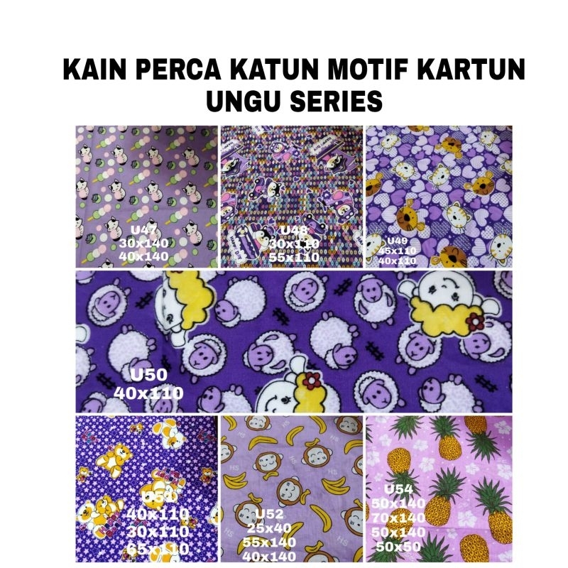 Kain Perca Katun Motif Kartun Warna Ungu | Kain Perca Katun Motif Anak | Kain Perca katun murah