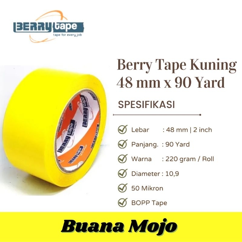 

90 Yard x 48mm Isolasi Lakban Berry Strong Quality Adhesive Tape Warna Kuning