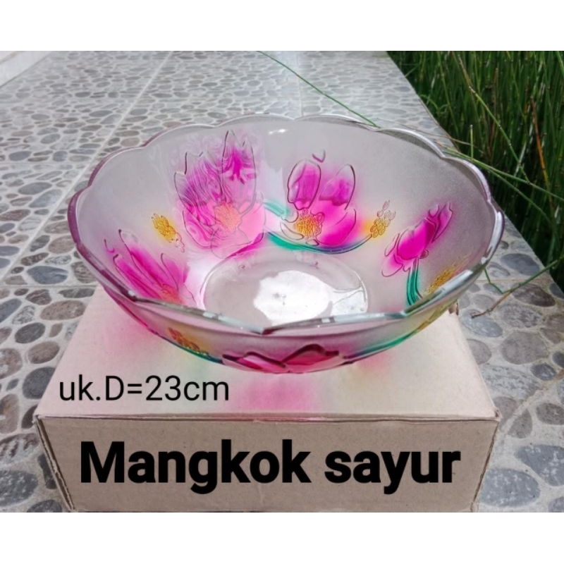 Mangkok Sayur Kaca 23cm-Mangkok Flora Kaca Besar