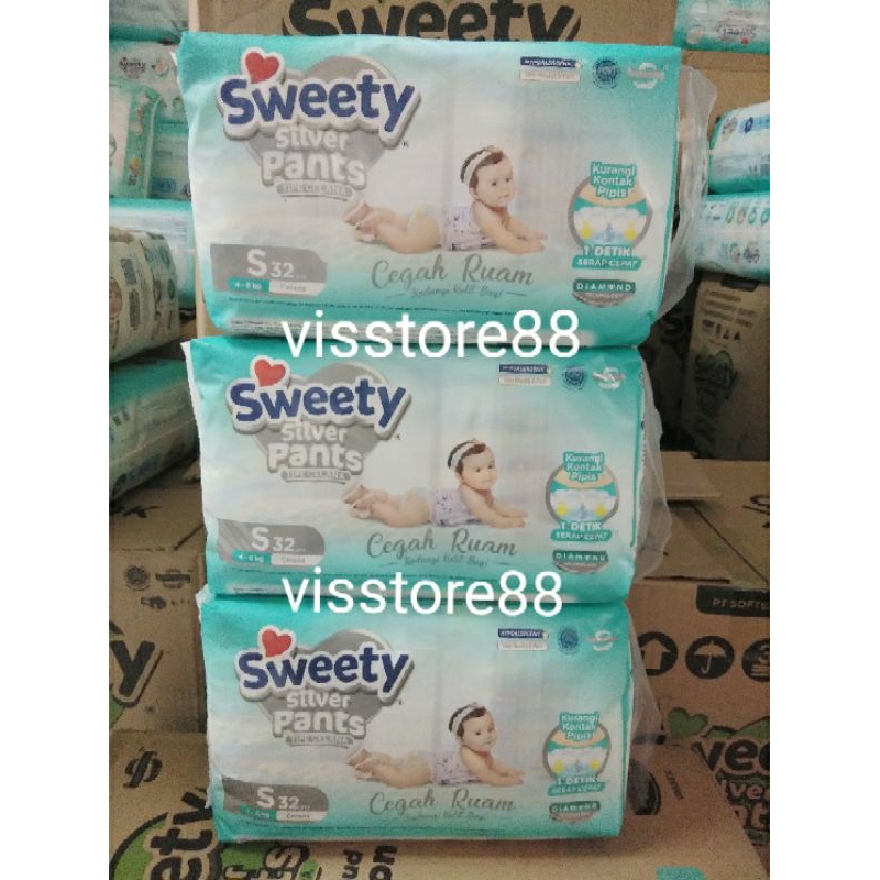 diaper sweety silver pants s 32 popok tipe celana s32 [ 3 x 32 pcs ] popok bayi murah
