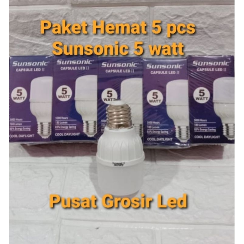 Paket 5 pcs Lampu Led Sunsonic Capsule 5 Watt Cahaya Putih