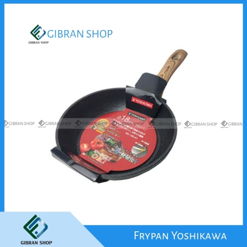 YOSHIKAWA FRYING PAN 22 cm 24 cm 26 cm TEFLON KERAMIK CEKUNG MARBLE TANPA MINYAK ANTI LENGKET PENGGO