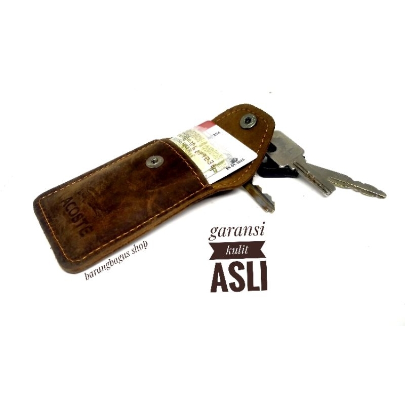 dompet gantungan kunci slot STNK + tempat kartu mobil motor kulit asli