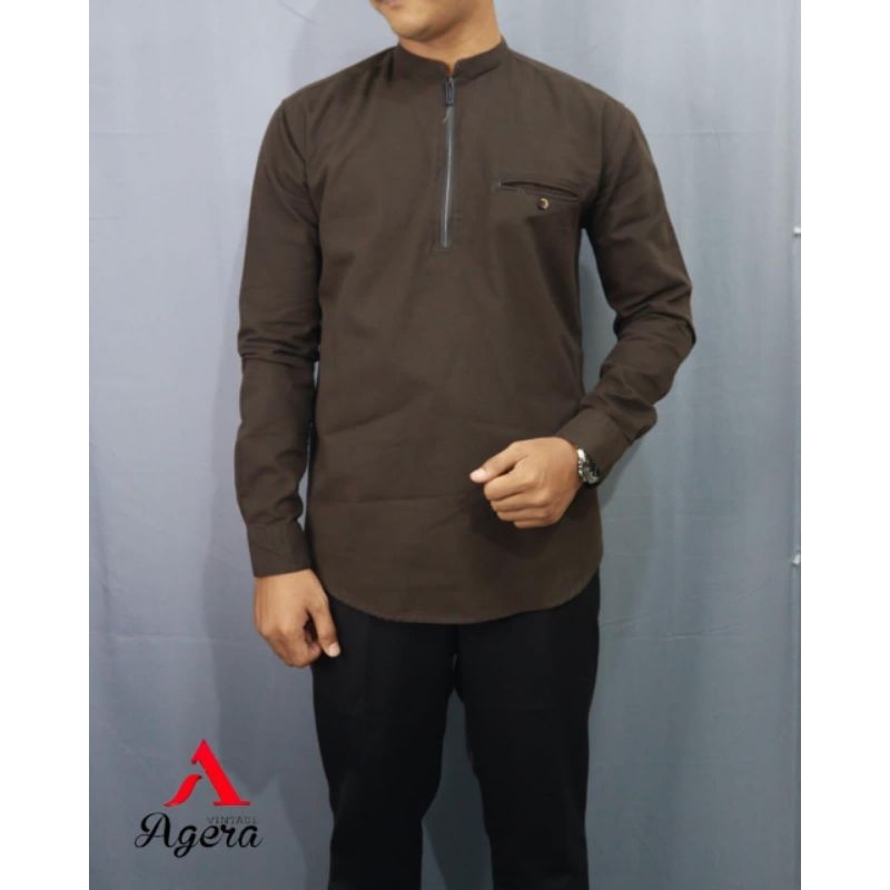 BAJU KEMEJA KOKO KEMKO PRIA LENGAN PANJANG ZYPER RESLETING FASHION TERBARU ORIGINAL AGERA 2023