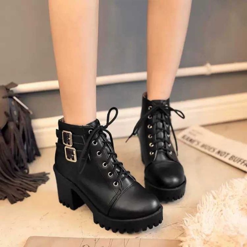 DS SEPATU WANITA BOOTS DOUBLE ZIPPER