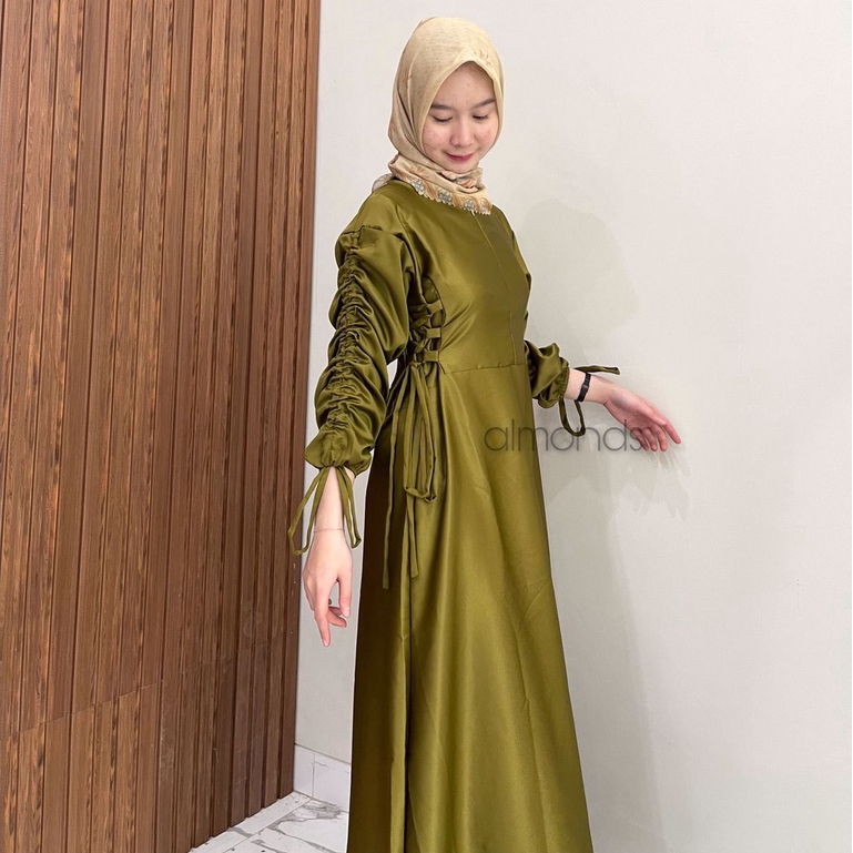 Abelle Luxury Dress Silk Premium Long Dress Wanita Tali Serut