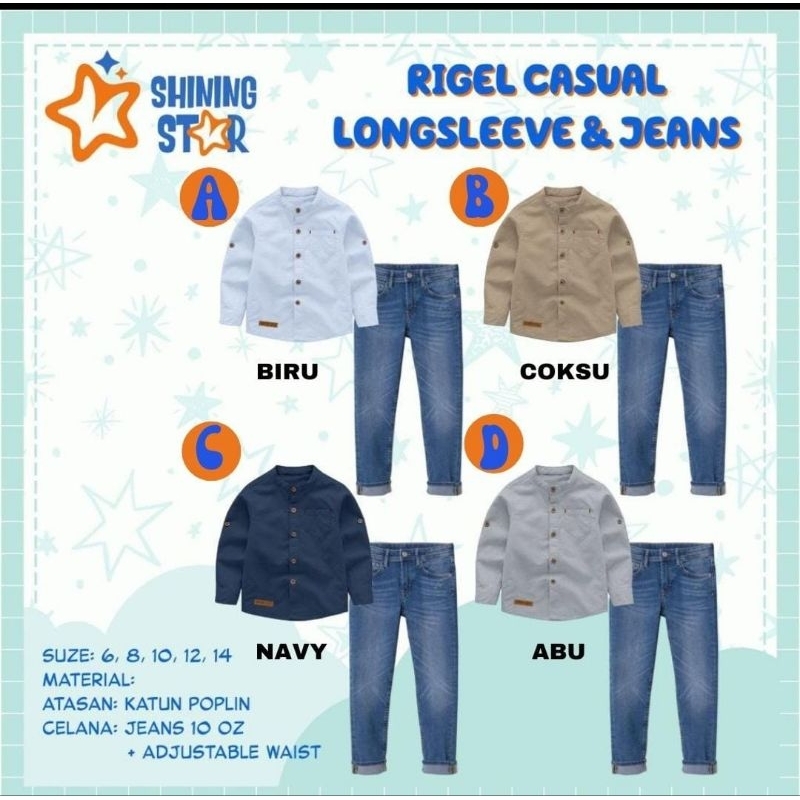 Set rigel casual set kemeja panjang longsleeve & celana jeans panjang anak cowok junior teen by shin