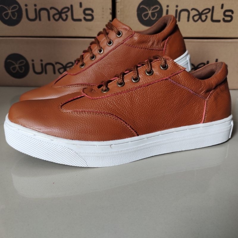 Sepatu Sneakers Pria Casual Kasual Bahan Kulit Asli 100% Original Cs1 Tan