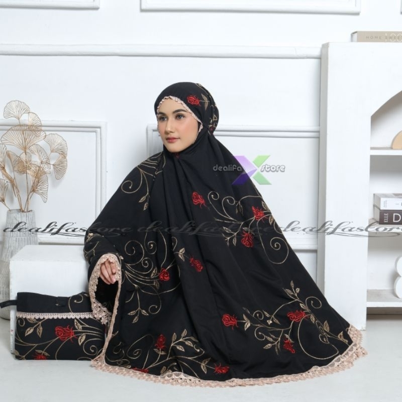 Mukena Dewasa Bordir Bunga Rose Katun Premium