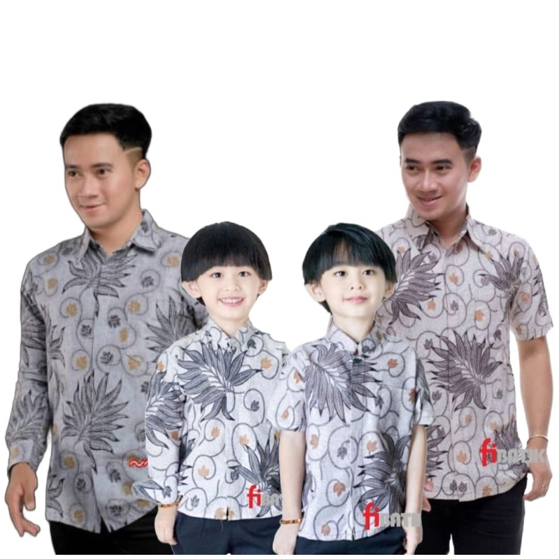 KEMEJA HEM BATIK COUPEL ANAK MOTIF PETIR ABU