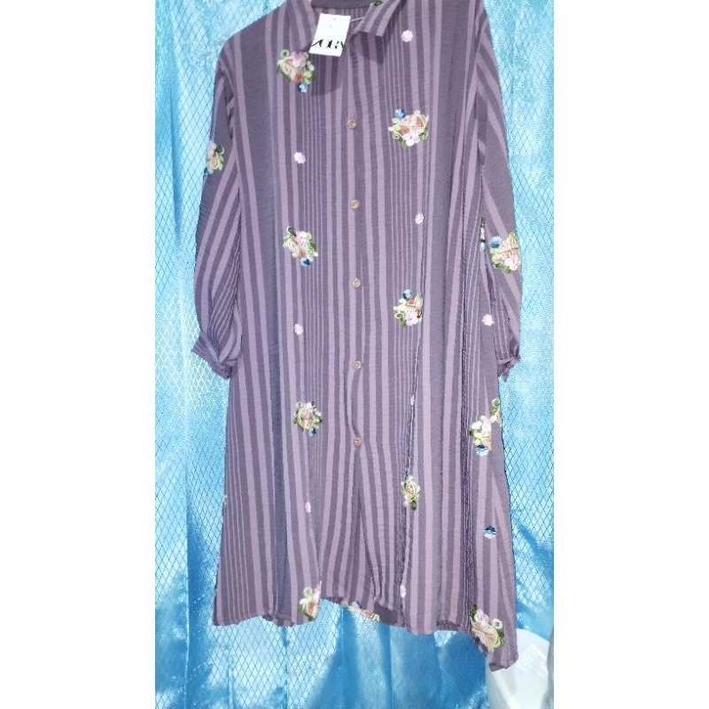 Tunik Bahan Cringkle Motif Bordir Warna Lilac / Tunik Lebaran