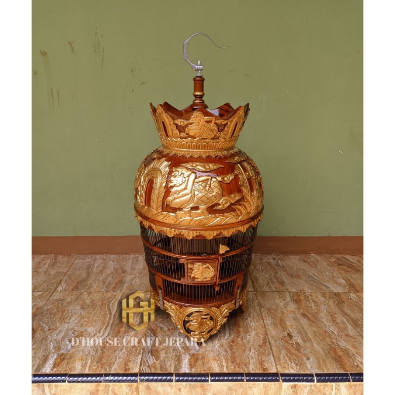 Sangkar Burung Ukir Semar Classik Kayu Jati